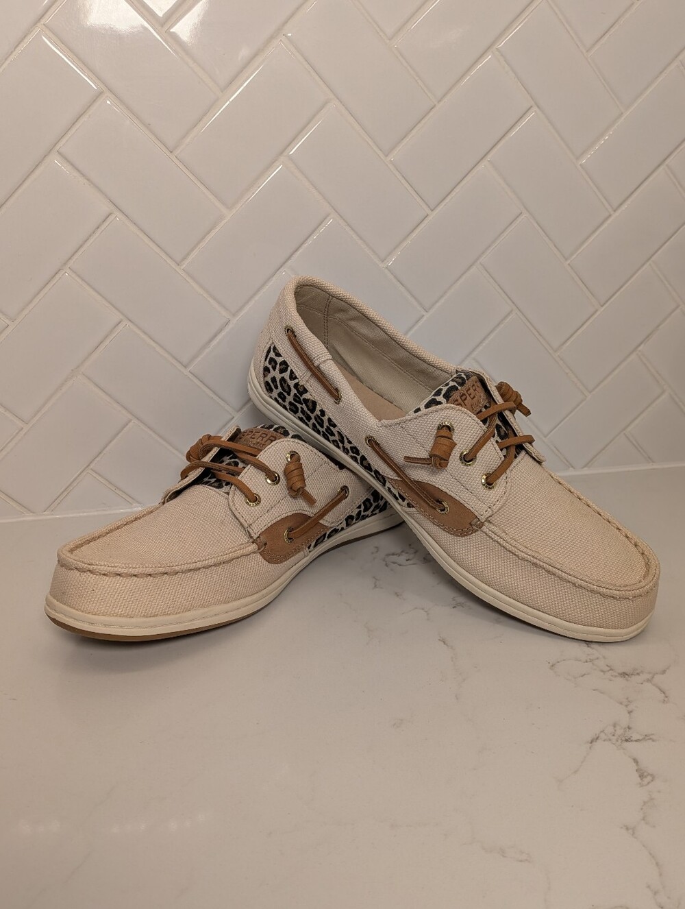 Women's Leopard Print Sperry Topsiders (10) Preppy Coastal Nautical Edgy